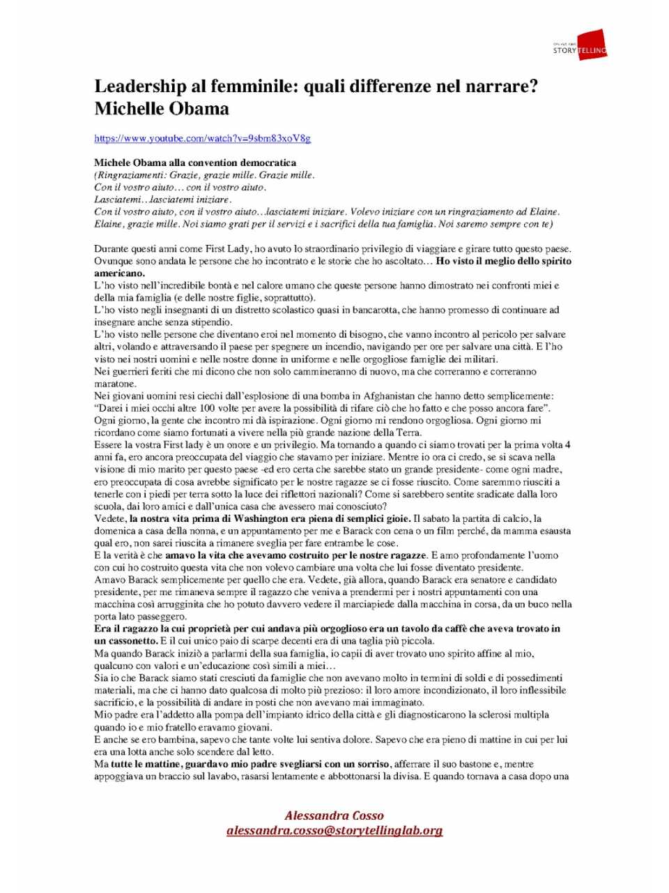 Intervento di Michelle Obama alla convention democratica