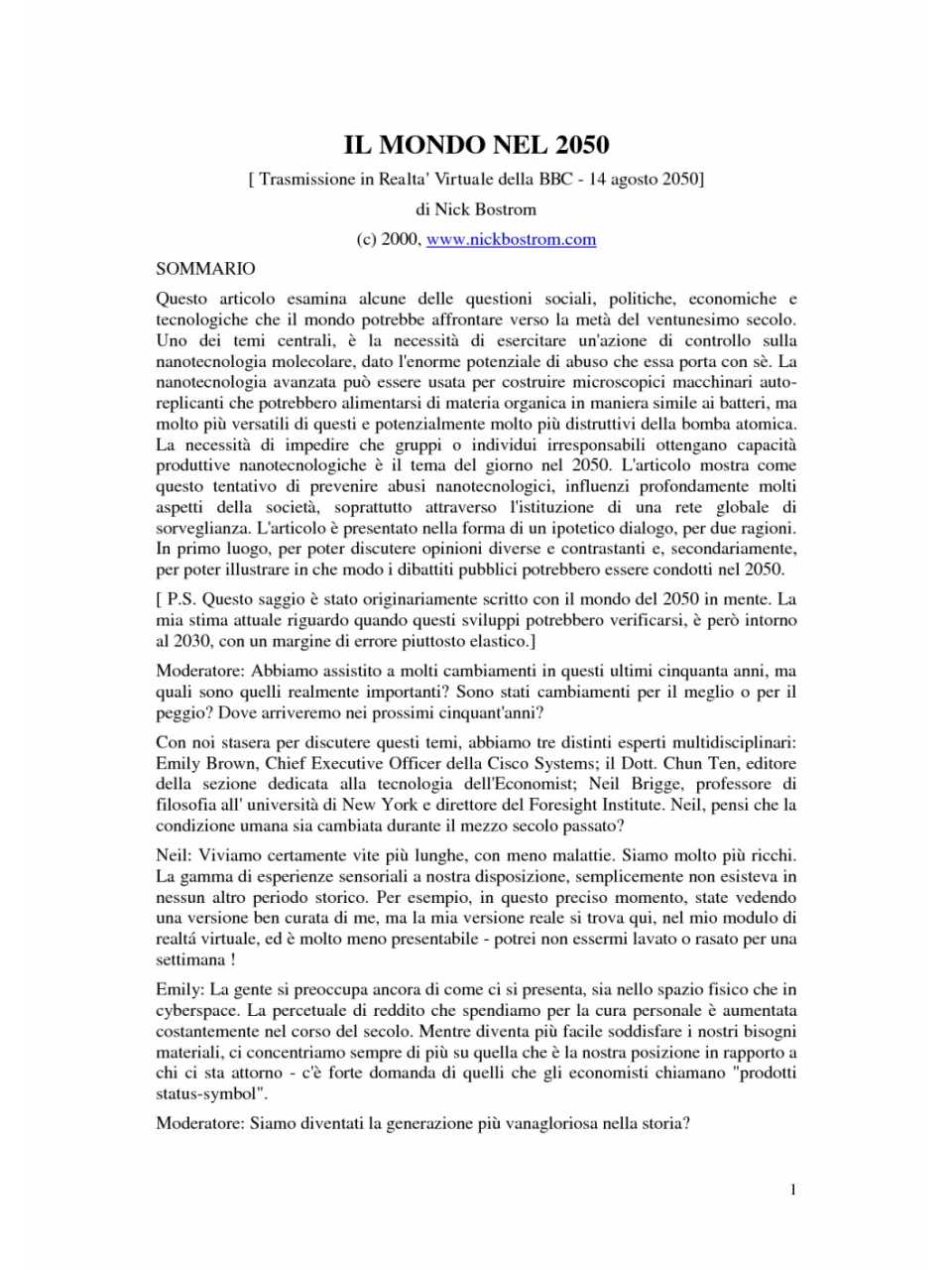 Il mondo nel 2050