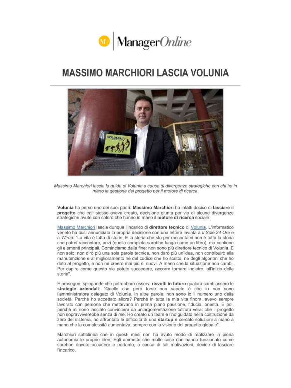 Massimo Marchiori lascia Volunia