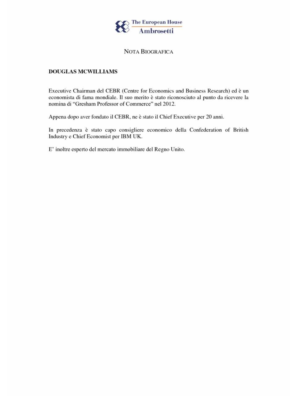 Nota biografica - Douglas McWilliams
