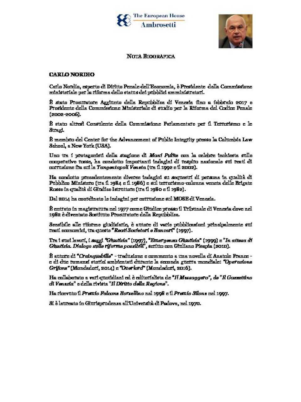 Nota biografica - Carlo Nordio