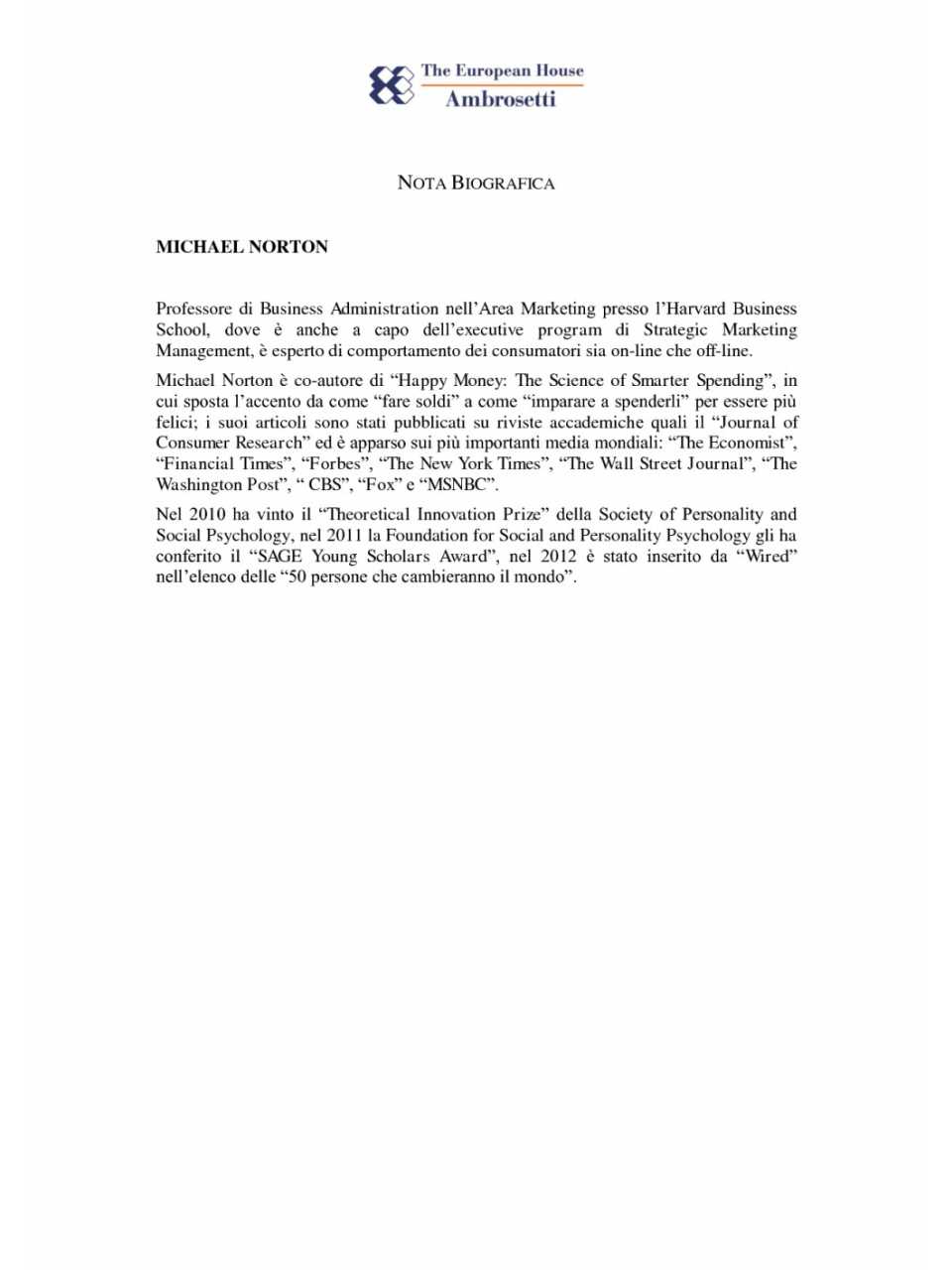 Nota biografica - Michael Norton