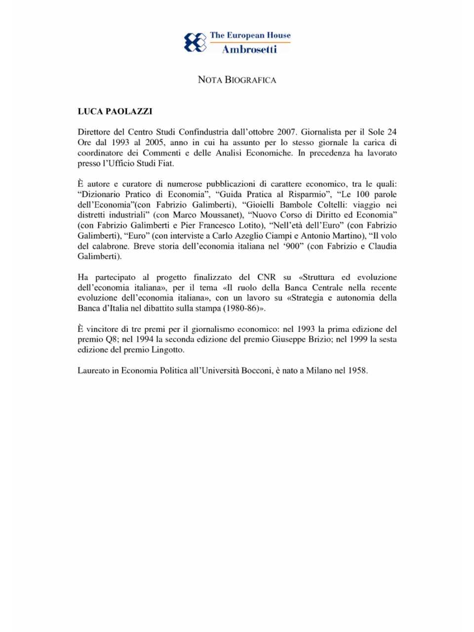 Nota biografica - Luca Paolazzi