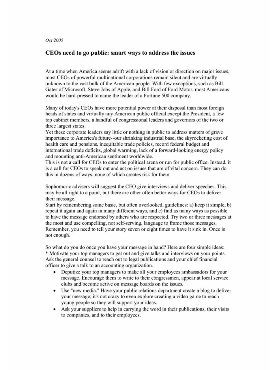 CEOs need to go public: smart ways to address the issues