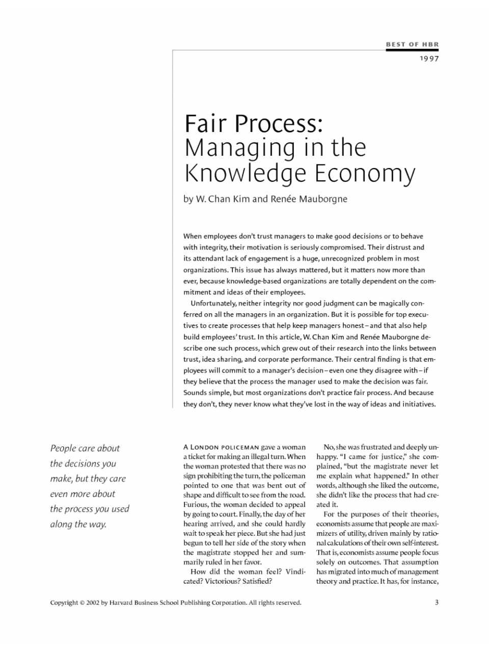 Fair Process: Managing in the knowledge economy