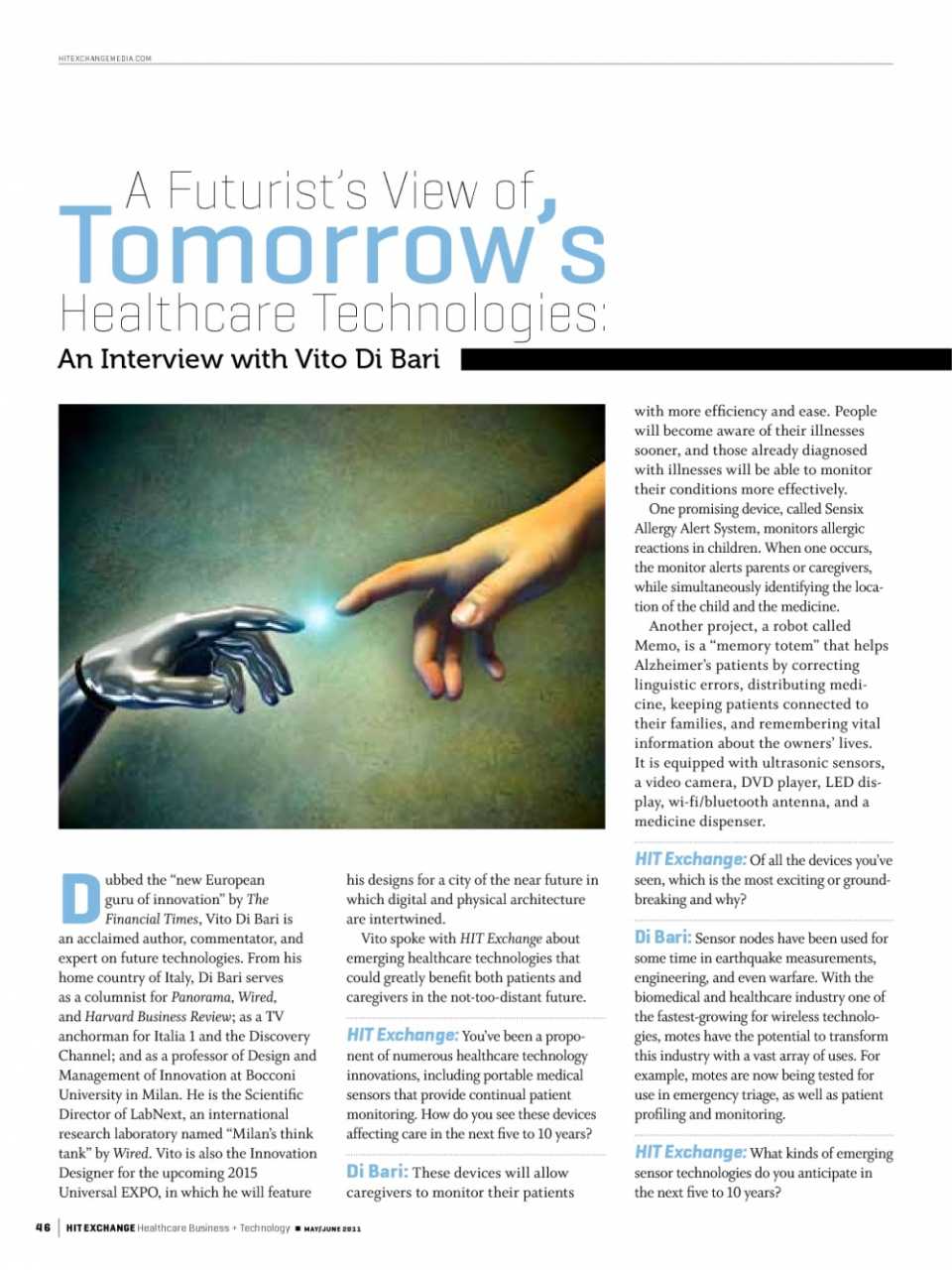 A futurist's view of tomorrow's healthcare technologies an interview with Vito di Bari