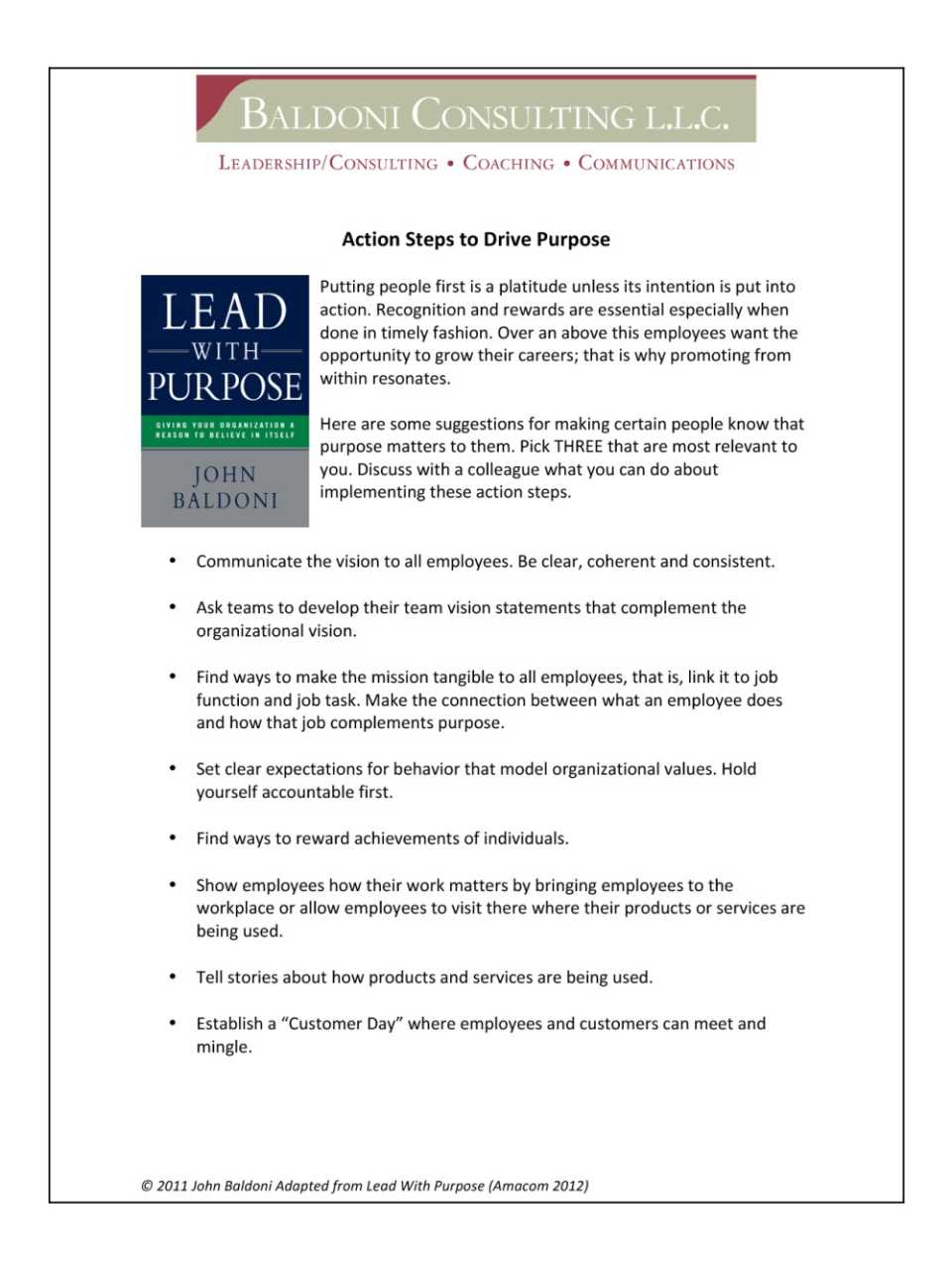 Action steps to drive purpose