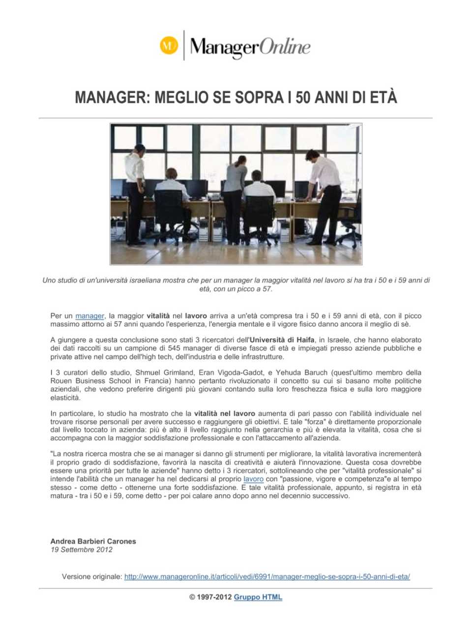 Manager: meglio se sopra i 50 anni di età