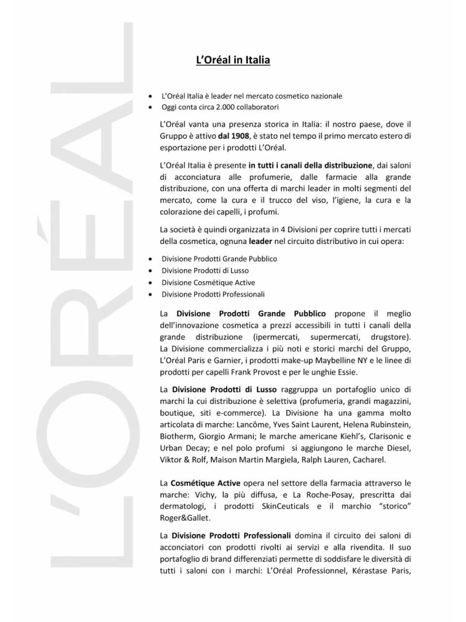 Il Gruppo L'Oreal nel mondo e in Italia