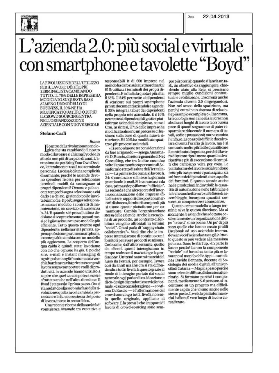 L'azienda 2,0: più sociale e virtuale con smartphone e tavolette boyd