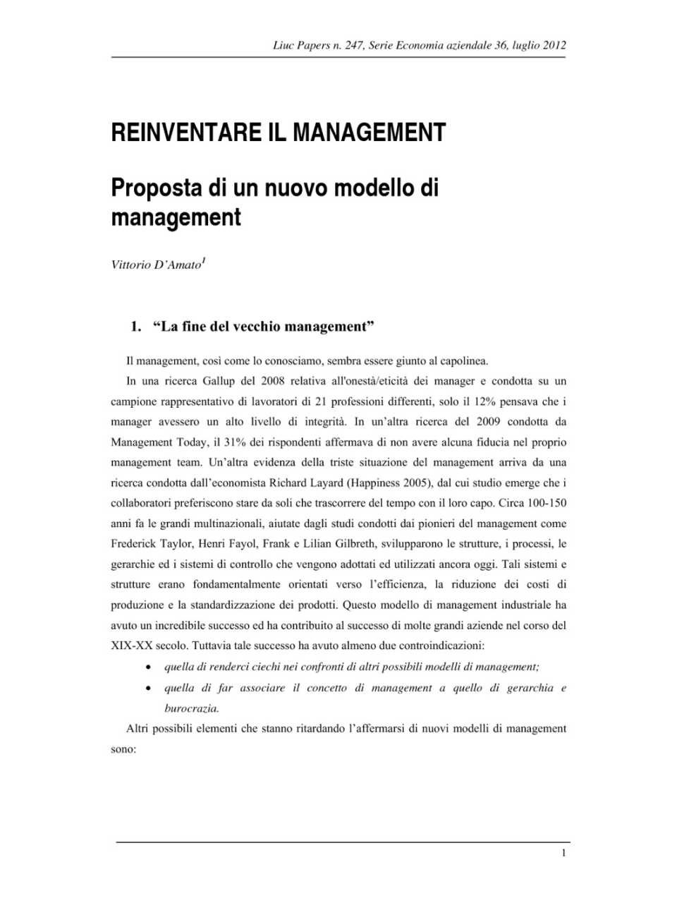 Reinventare il management - proposta di un nuovo modello di management