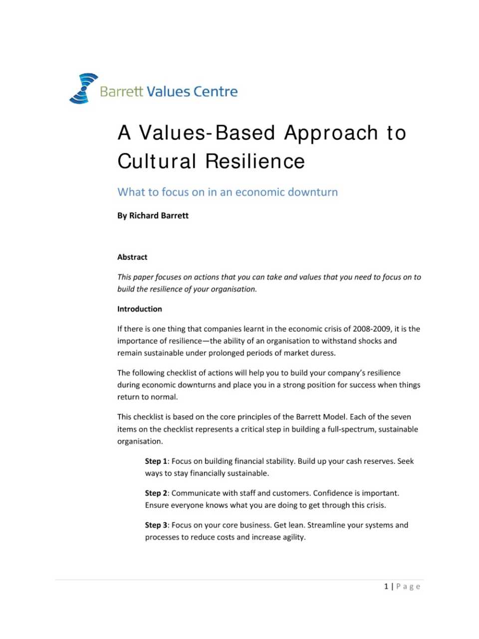 A values-based approach to cultural resilence
