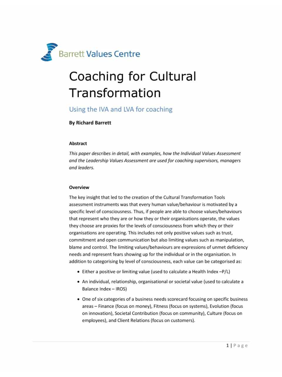 Coaching for cultural transformation