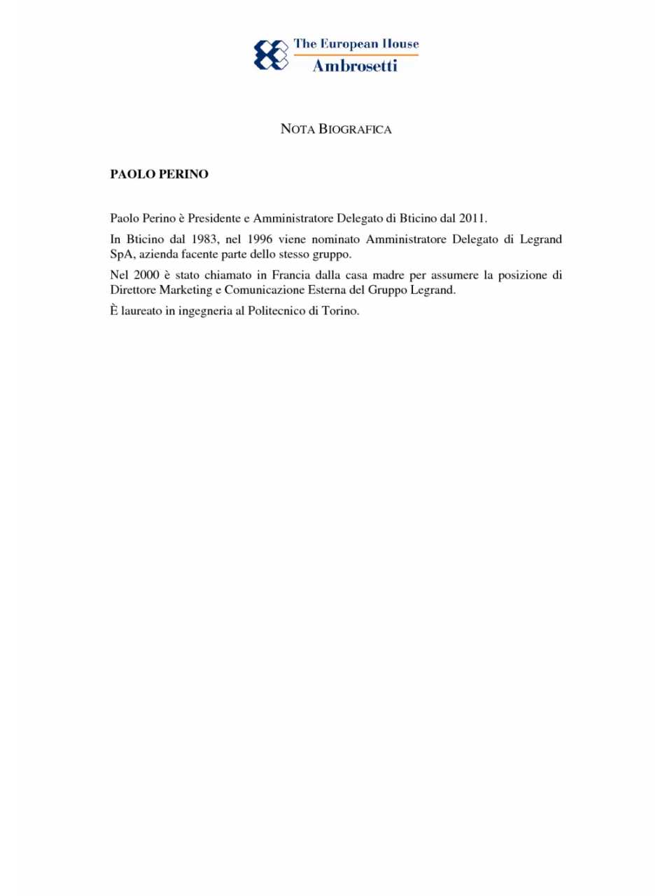 Nota biografica - Paolo Perino