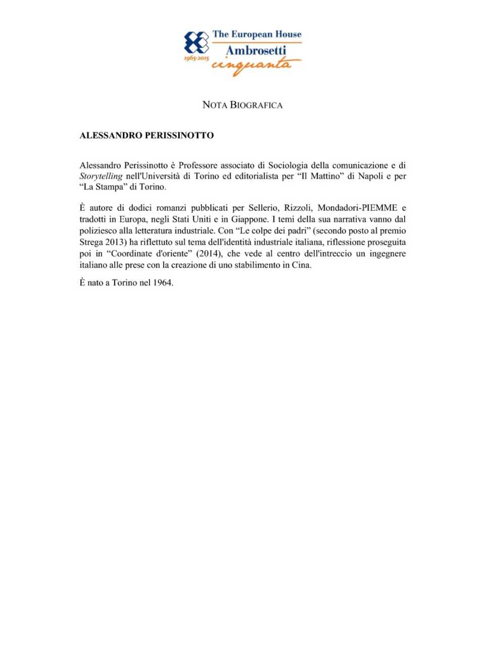 Alessandro Perissinotto - Nota biografica