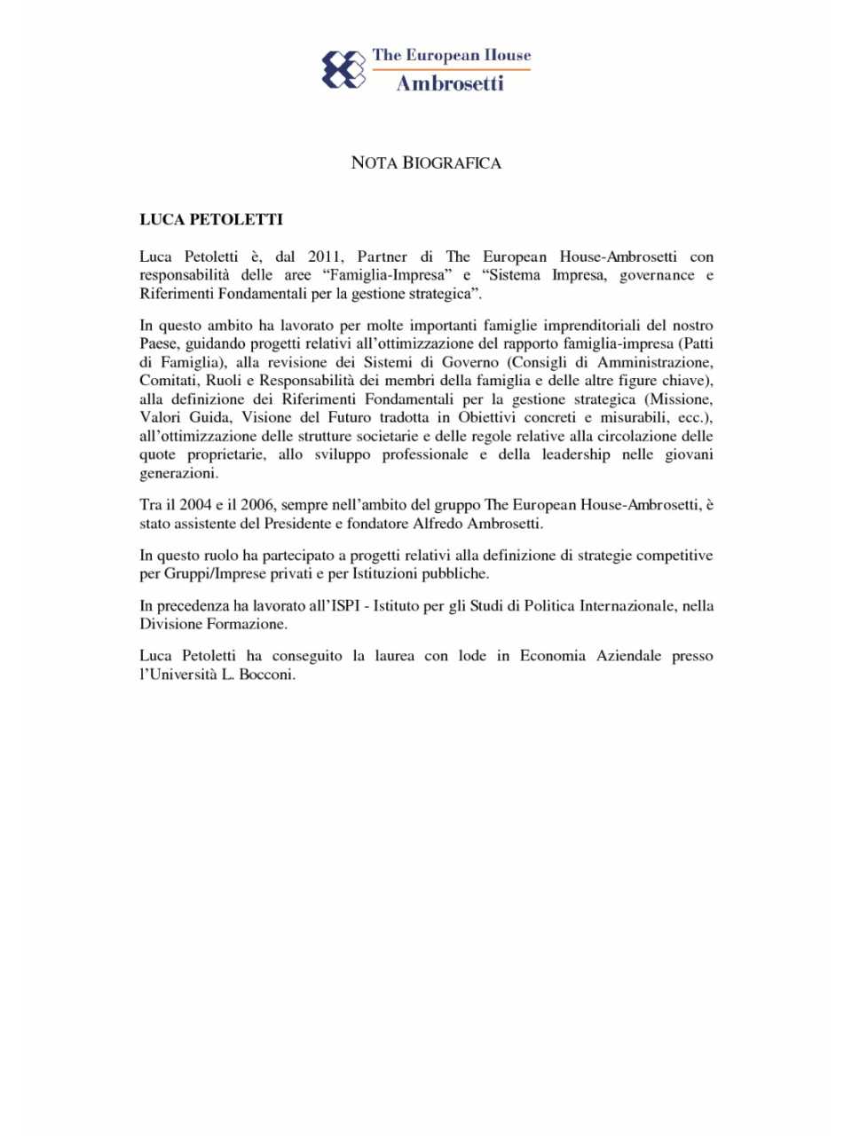 Nota biografica - Luca Petoletti