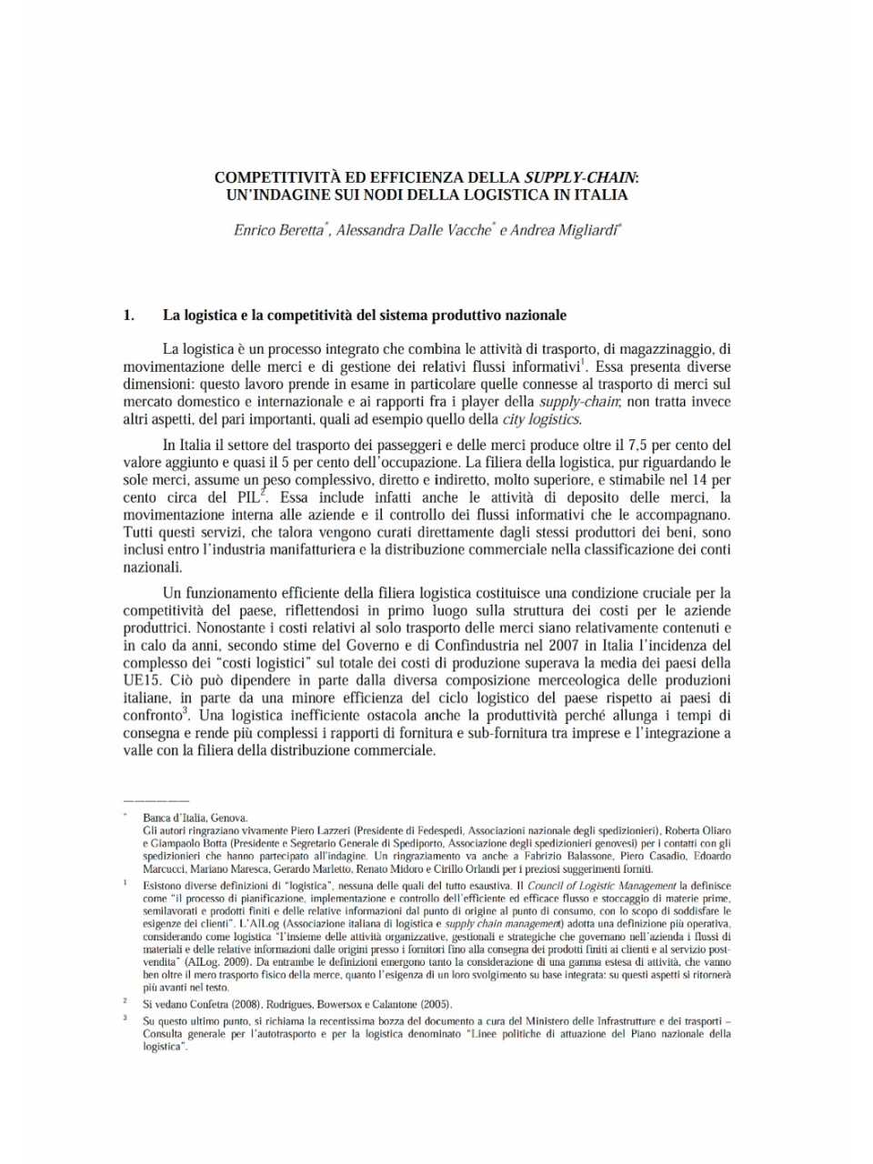 Competitività ed efficienza della supply-chain: un'indagine sui nodi della logistica italiana
