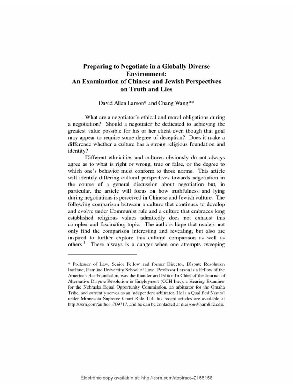 Preparing to negotiate in a globally diverse environment: an examination of chinese and jewish perspectives on truth and lies