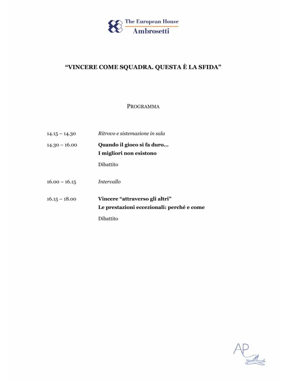 Programma - Bergonzi, Cassani e Grazioli