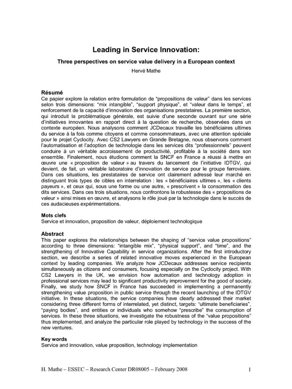 Leading in service innovation: three perspectives on service value delivery in a european context