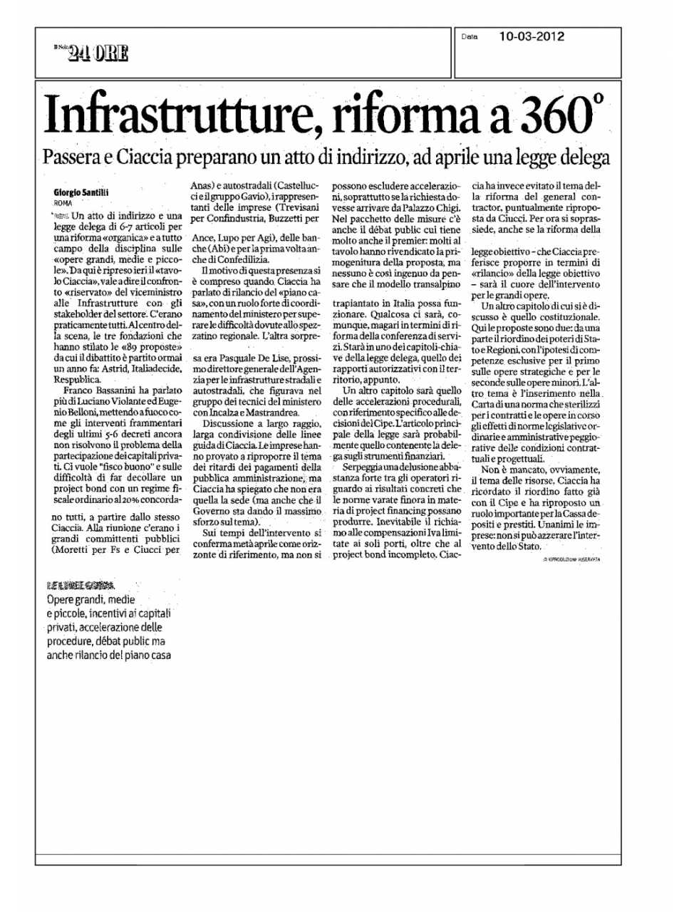 Infrastrutture, riforma a 360°
