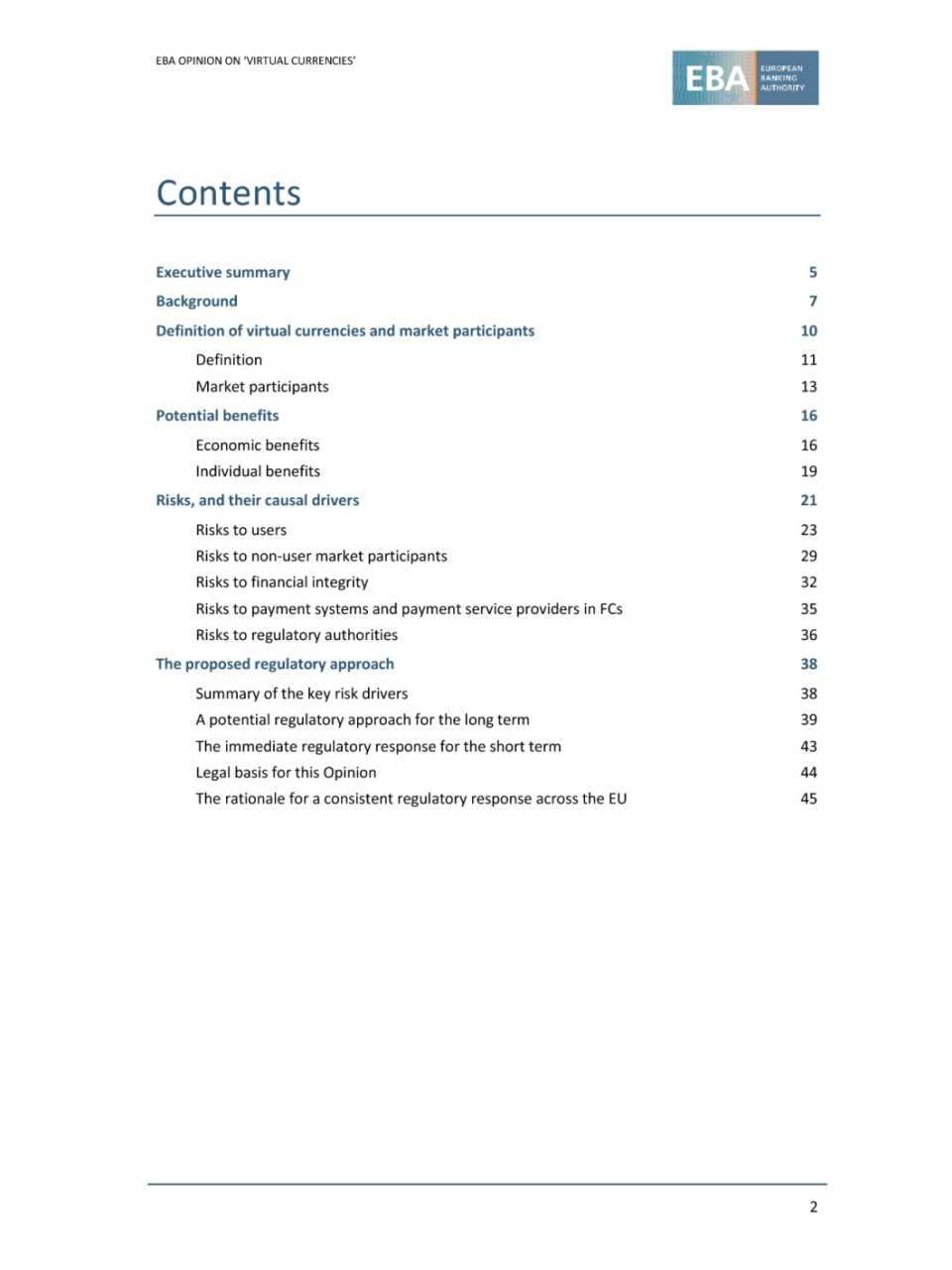 EBA Opinion on virtual currencies