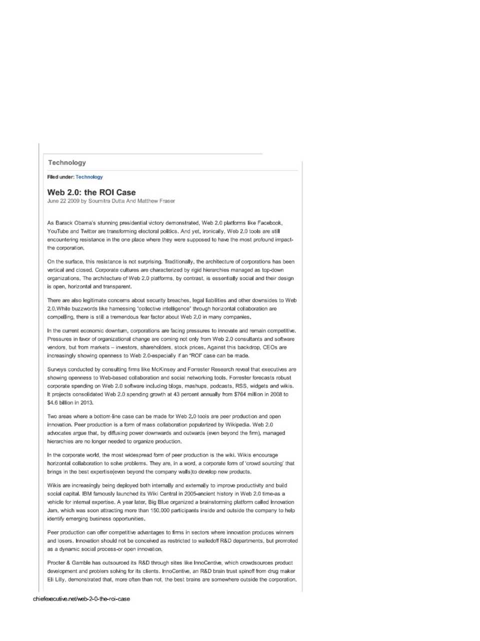 Web 2.0: The Roi Case