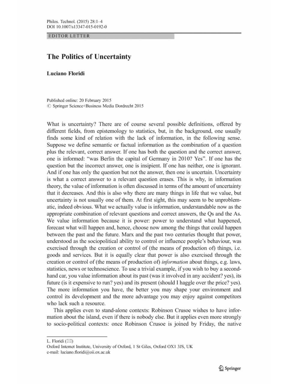 The Politics of Uncertainty