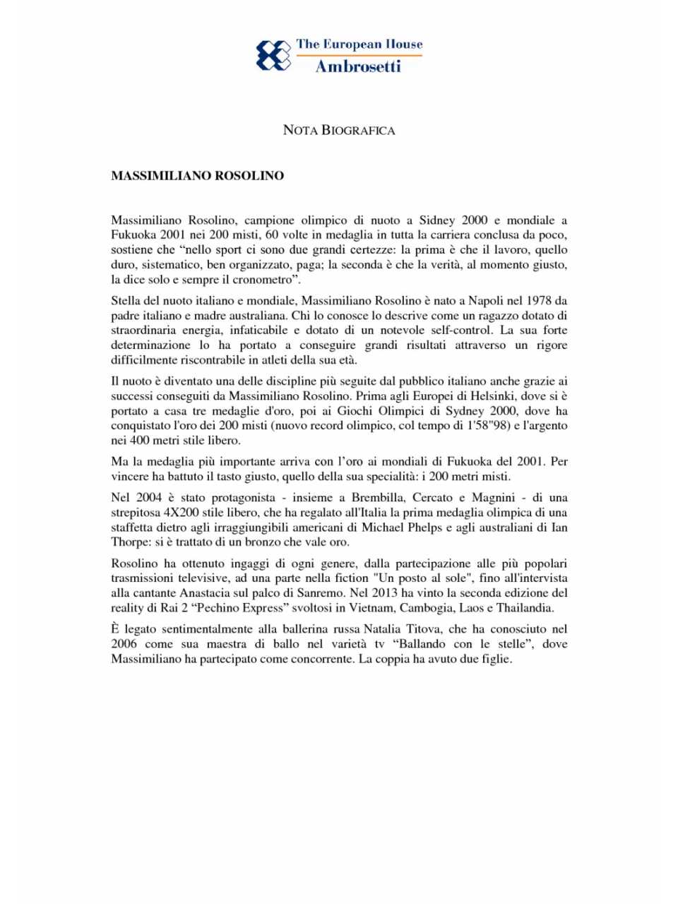 Nota biografica - Rosolino Massimiliano