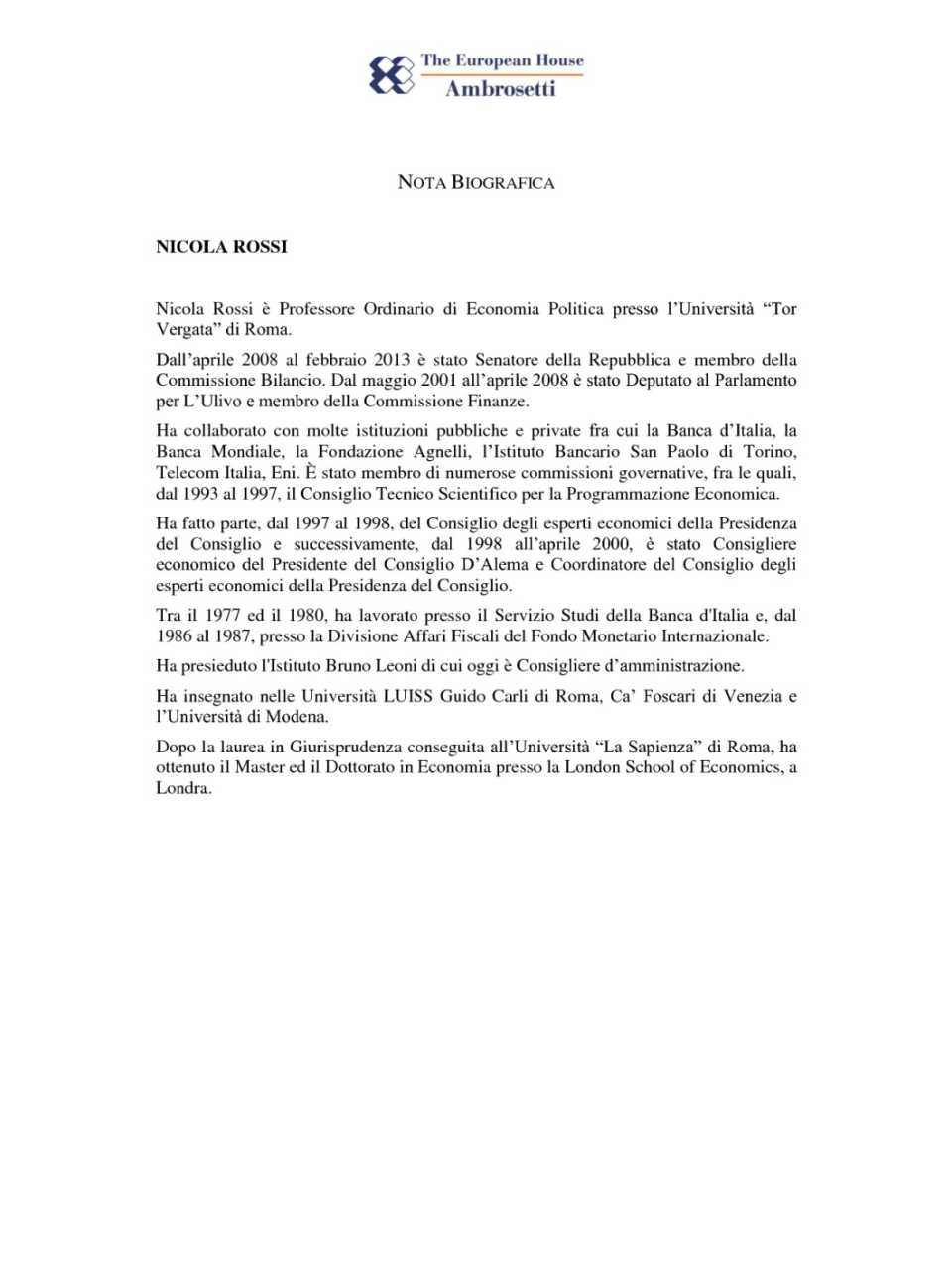 Nota biografica - Nicola Rossi