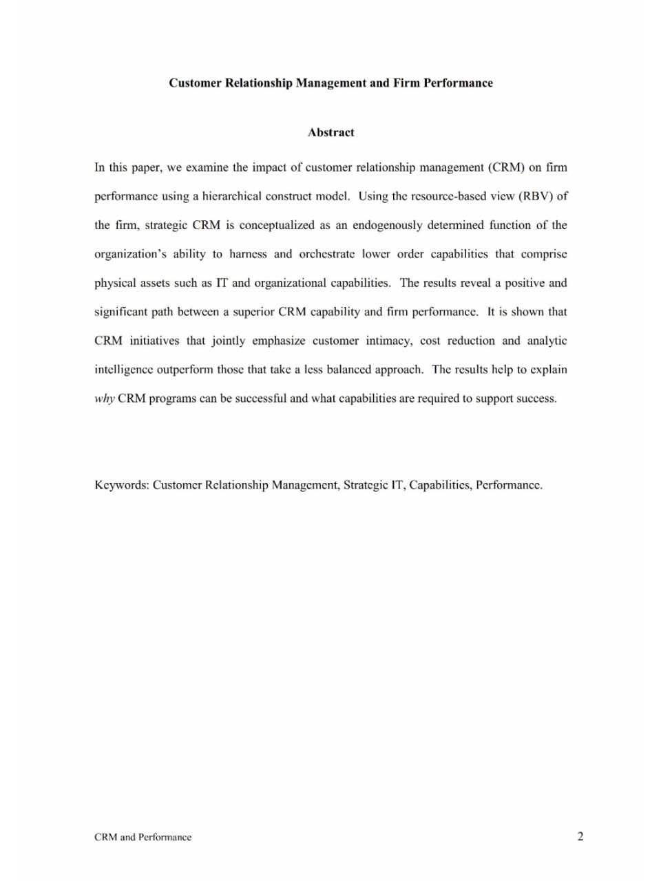 Customer relationship management and firm performance