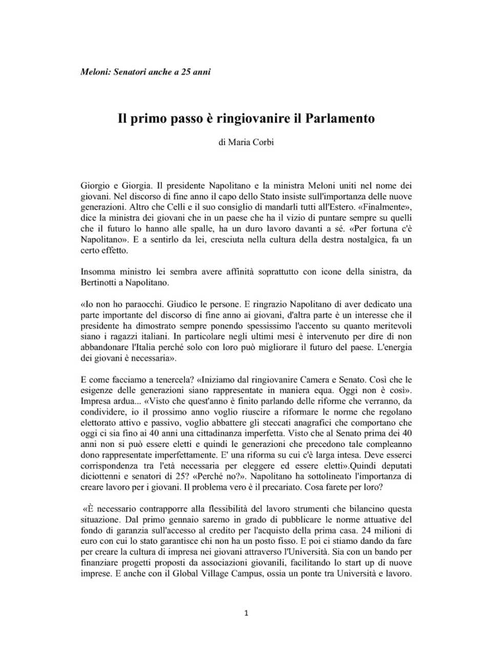 Il primo passo è ringiovanire il Parlamento