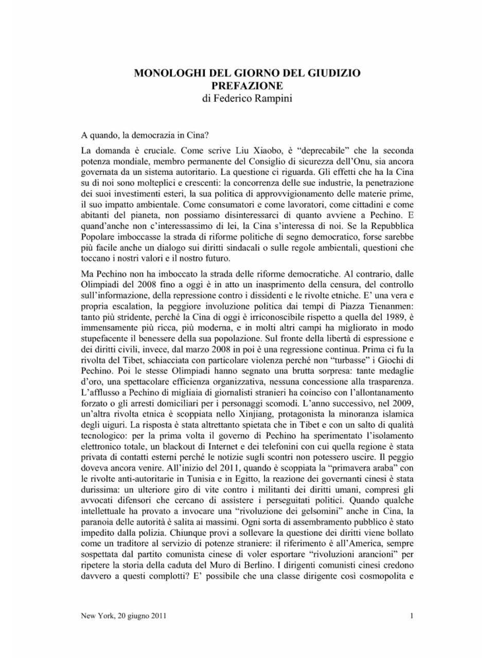 Monologhi del giorno del giudizio di Liu Xiabo