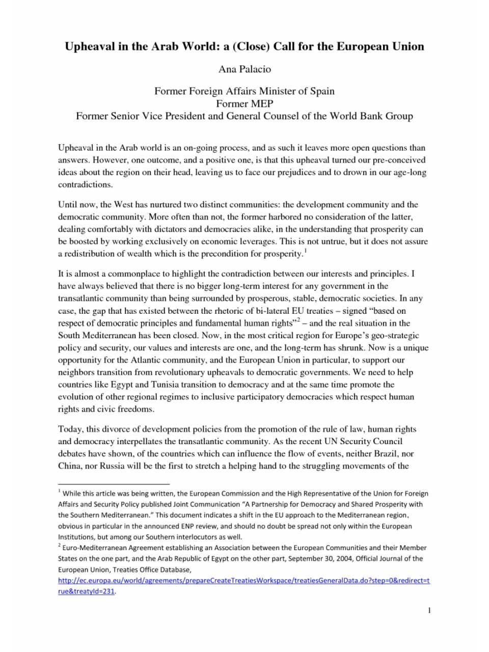 Upheaval in the Arab World: a (close) call for the European Union