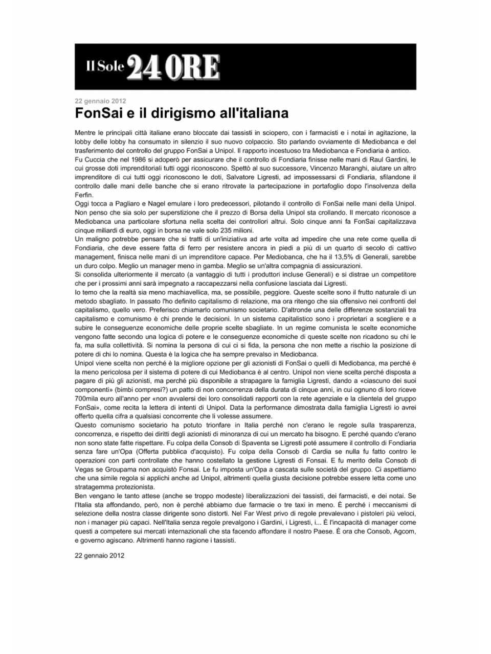 FonSai e il dirigismo all'italiana