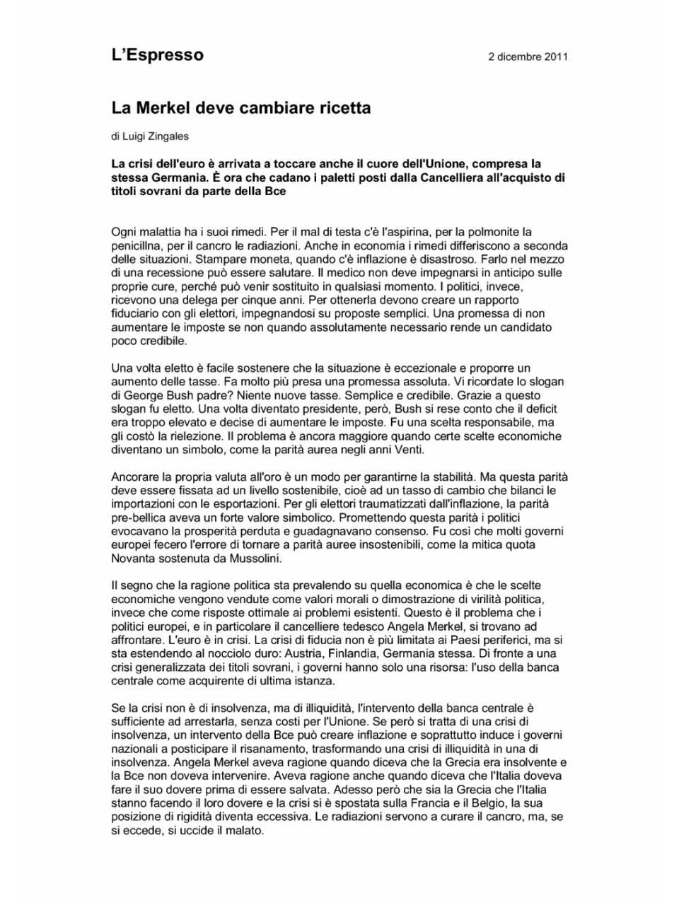 La Merkel deve cambiare ricetta