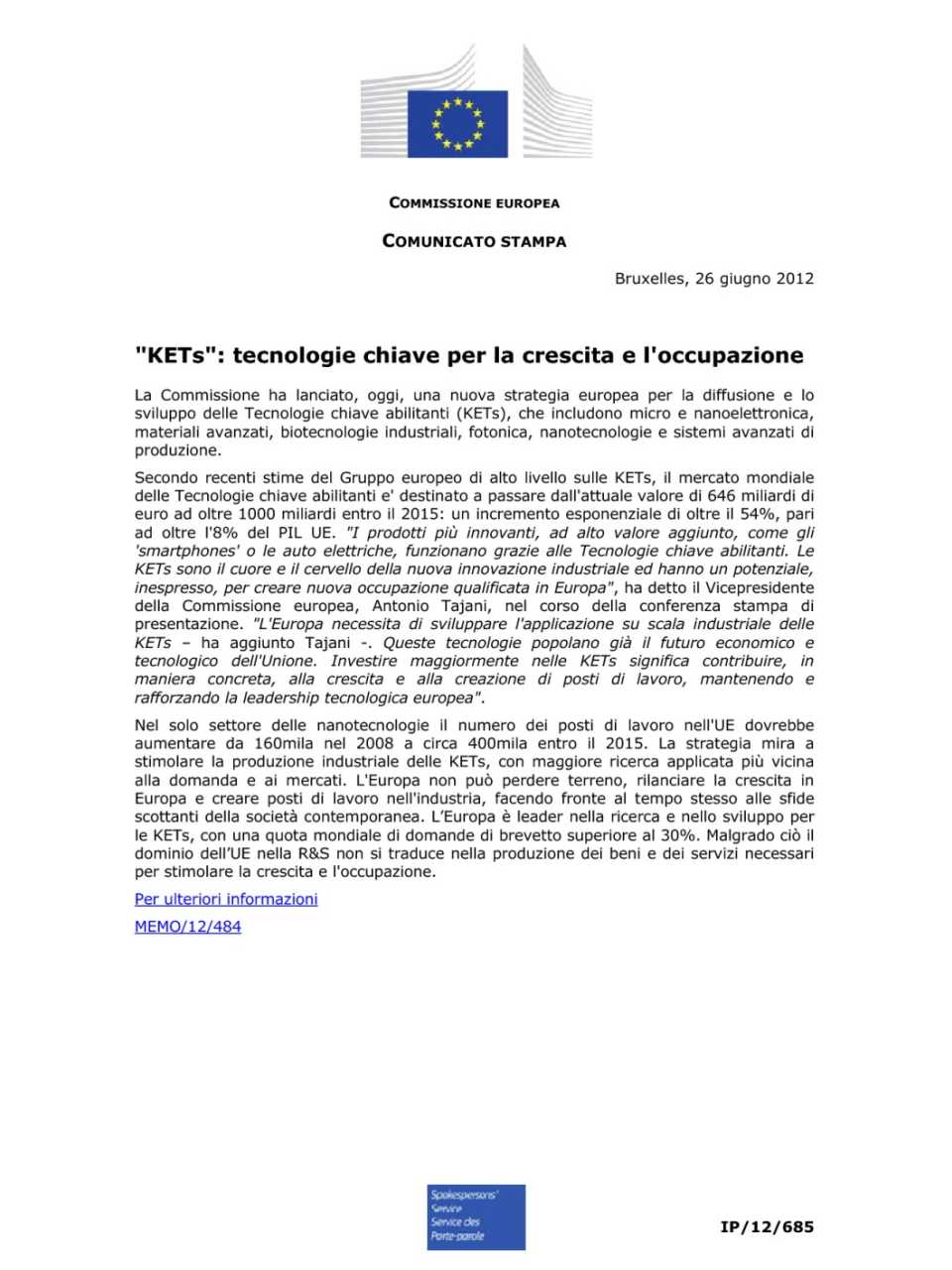 KETs: Tecnologie chiave per la crescita e l'occupazione