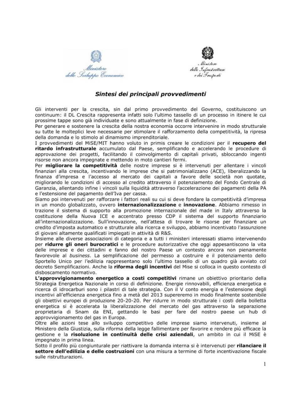 Sintesi dei principali provvedimenti