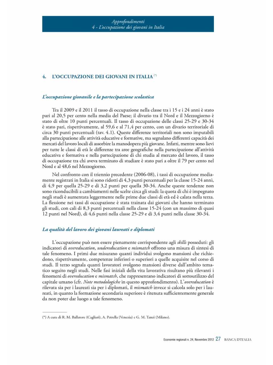L'occupazione dei giovani in Italia
