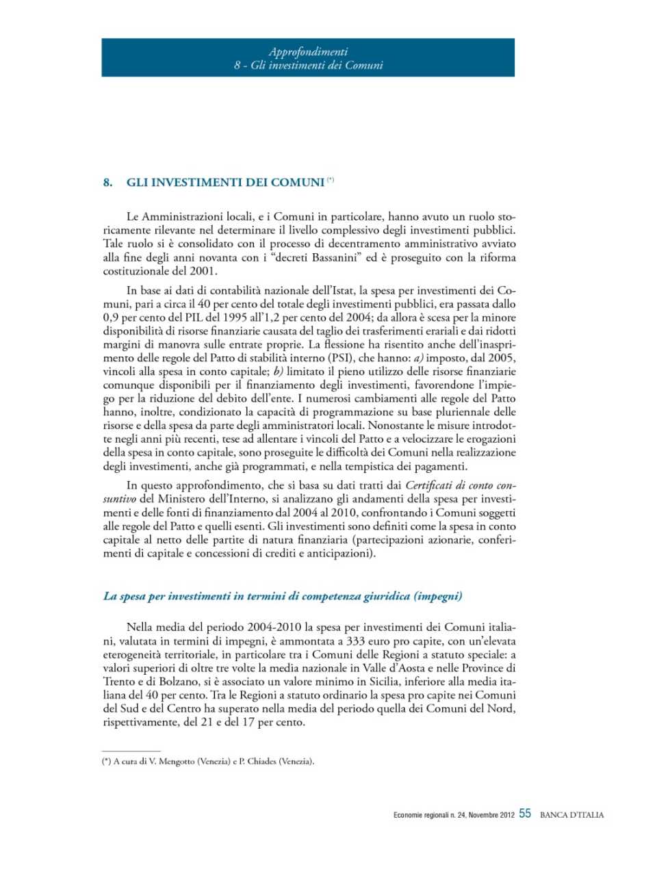 Gli investimenti dei comuni