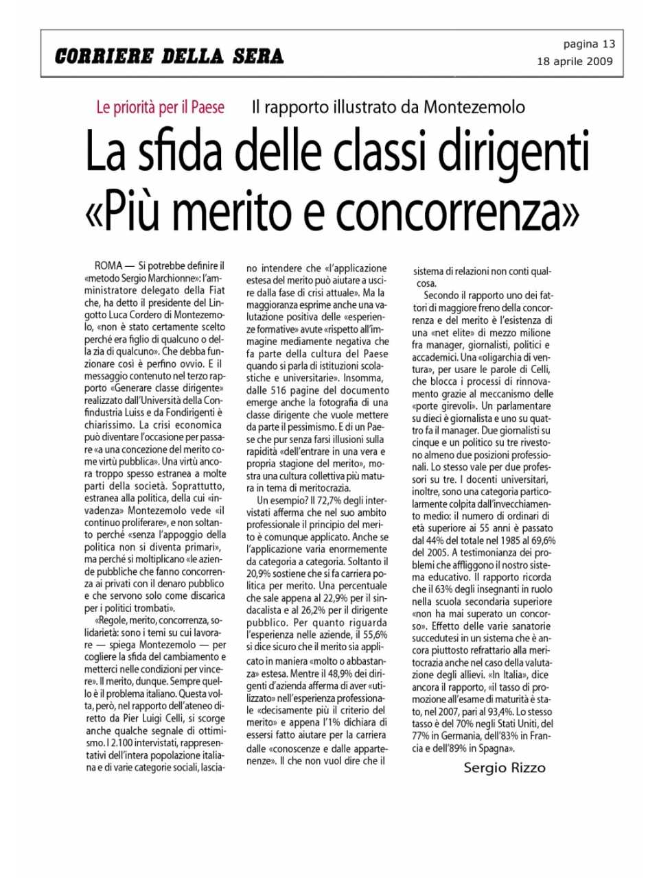 La sfida delle classi dirigenti più merito e concorrenza