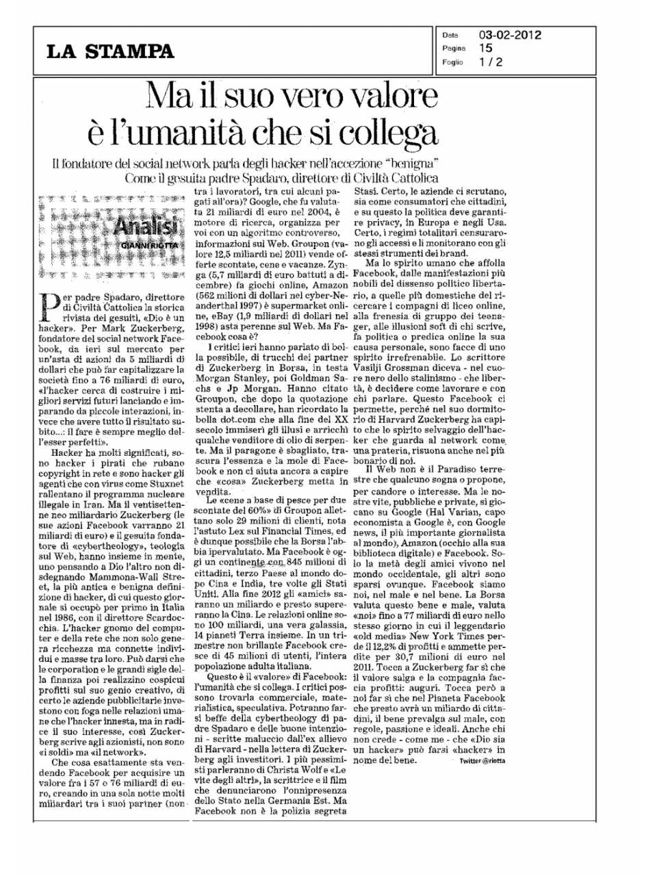Ma il suo vero valore è l'umanità che si collega