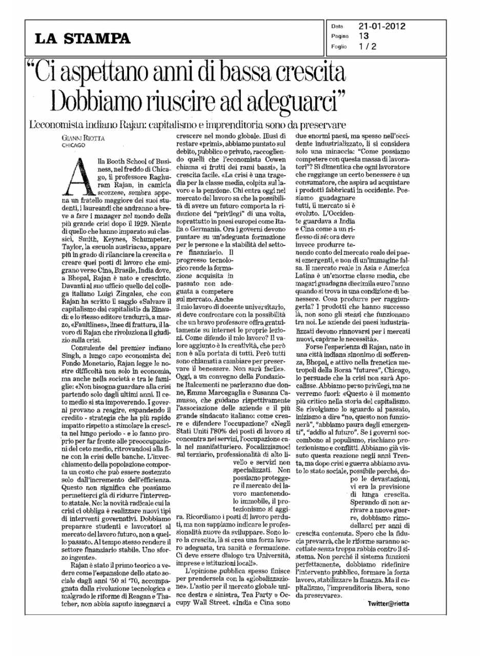Ci aspettano anni di bassa crescita. Dobbiamo riuscire ad adeguarci