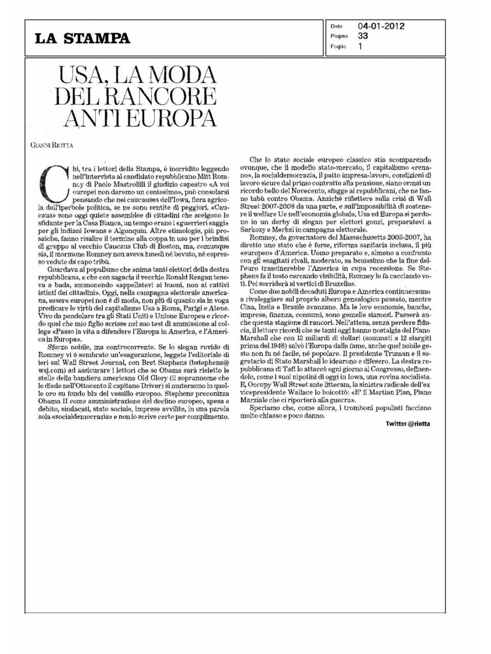 USA, la moda del rancore anti Europa