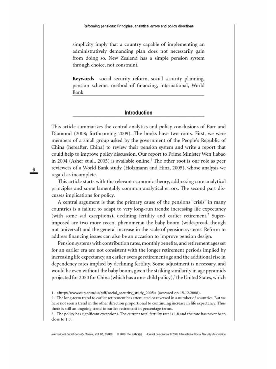 Reforming pensions: Principles, analytical errors and policy directions
