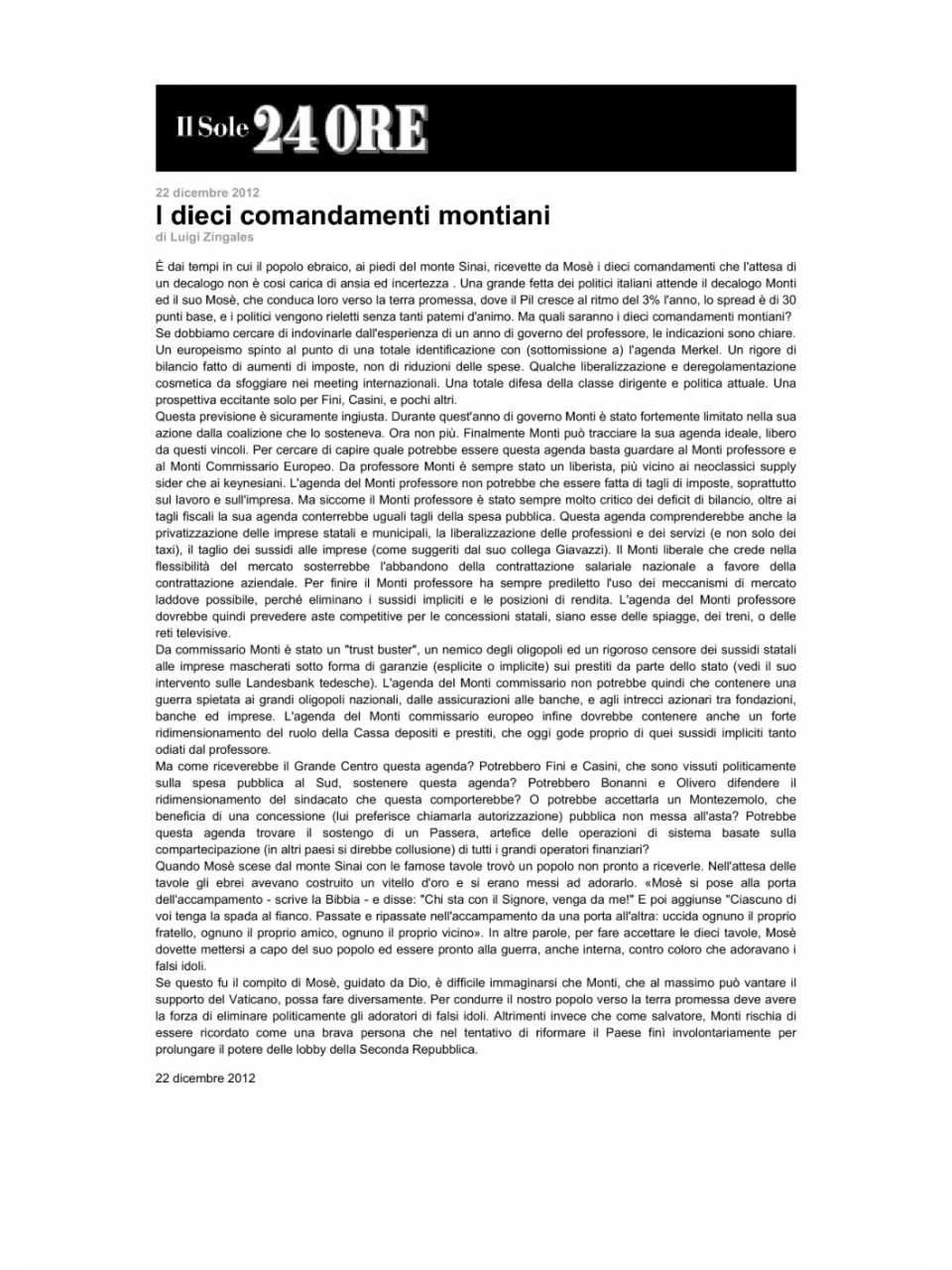 I dieci comandamenti Montiani