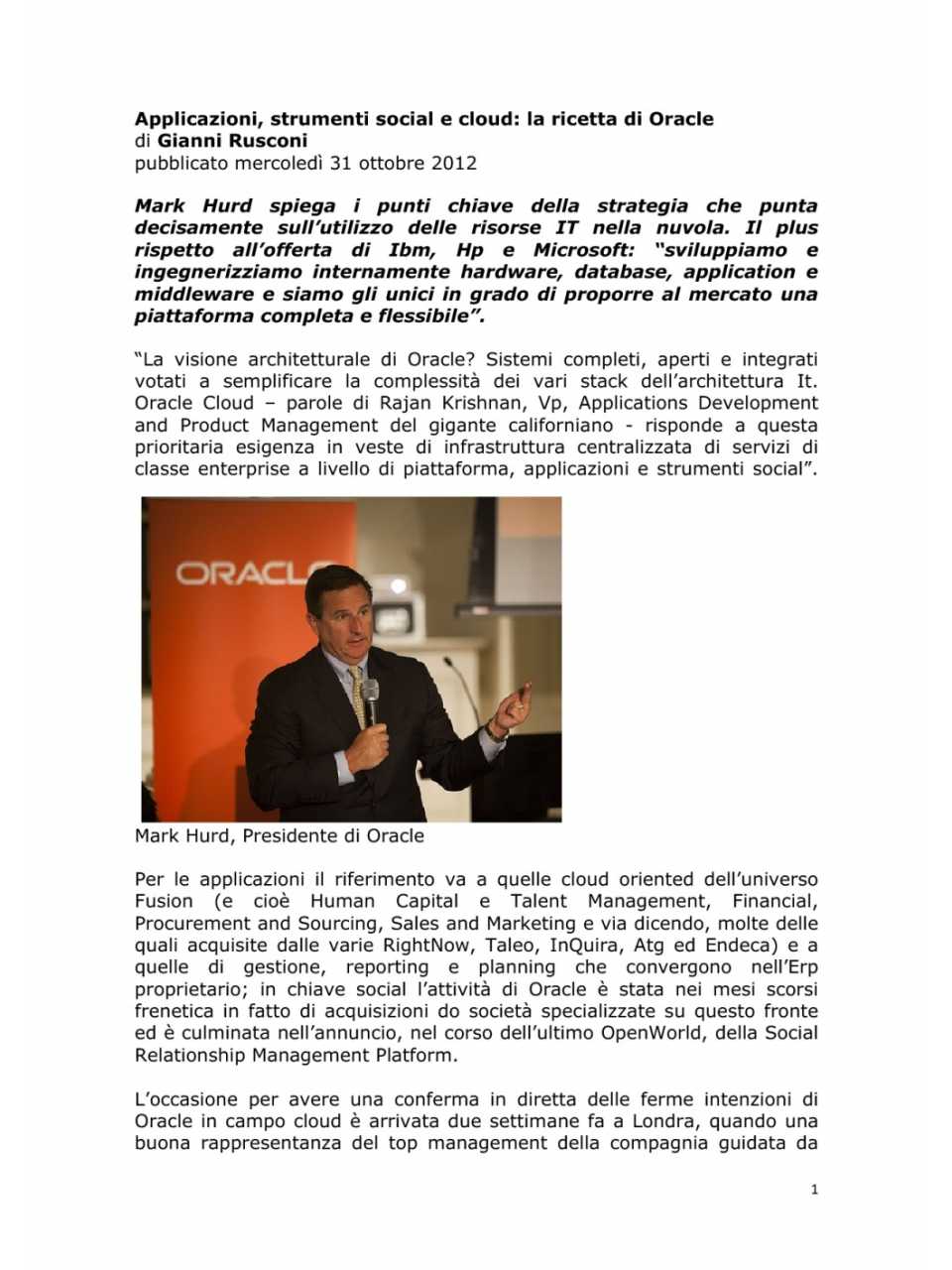 Applicazioni, strumenti social e cloud: la ricetta di Oracle