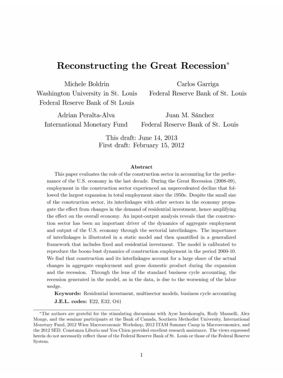 Reconstructing the Great Recession