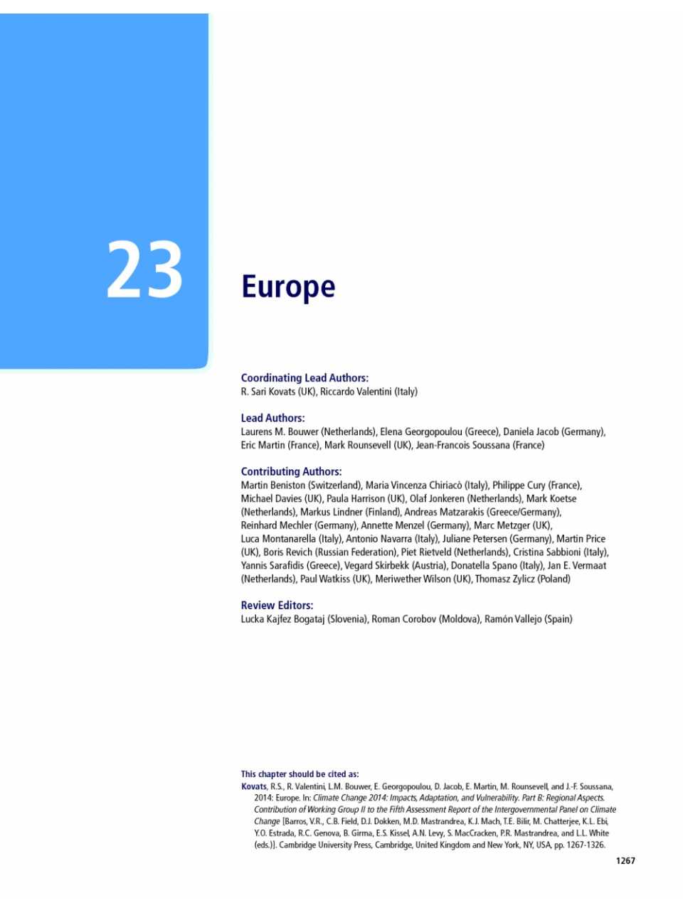 Europe climate change 2014: impacts, adaptation and vulnerability