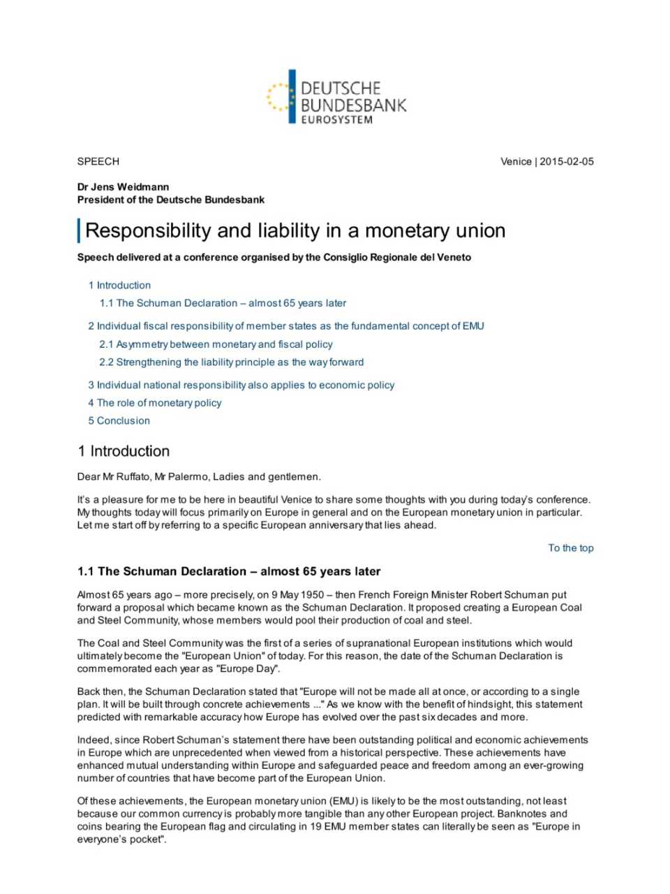 Responsibility and liability in a monetary union
